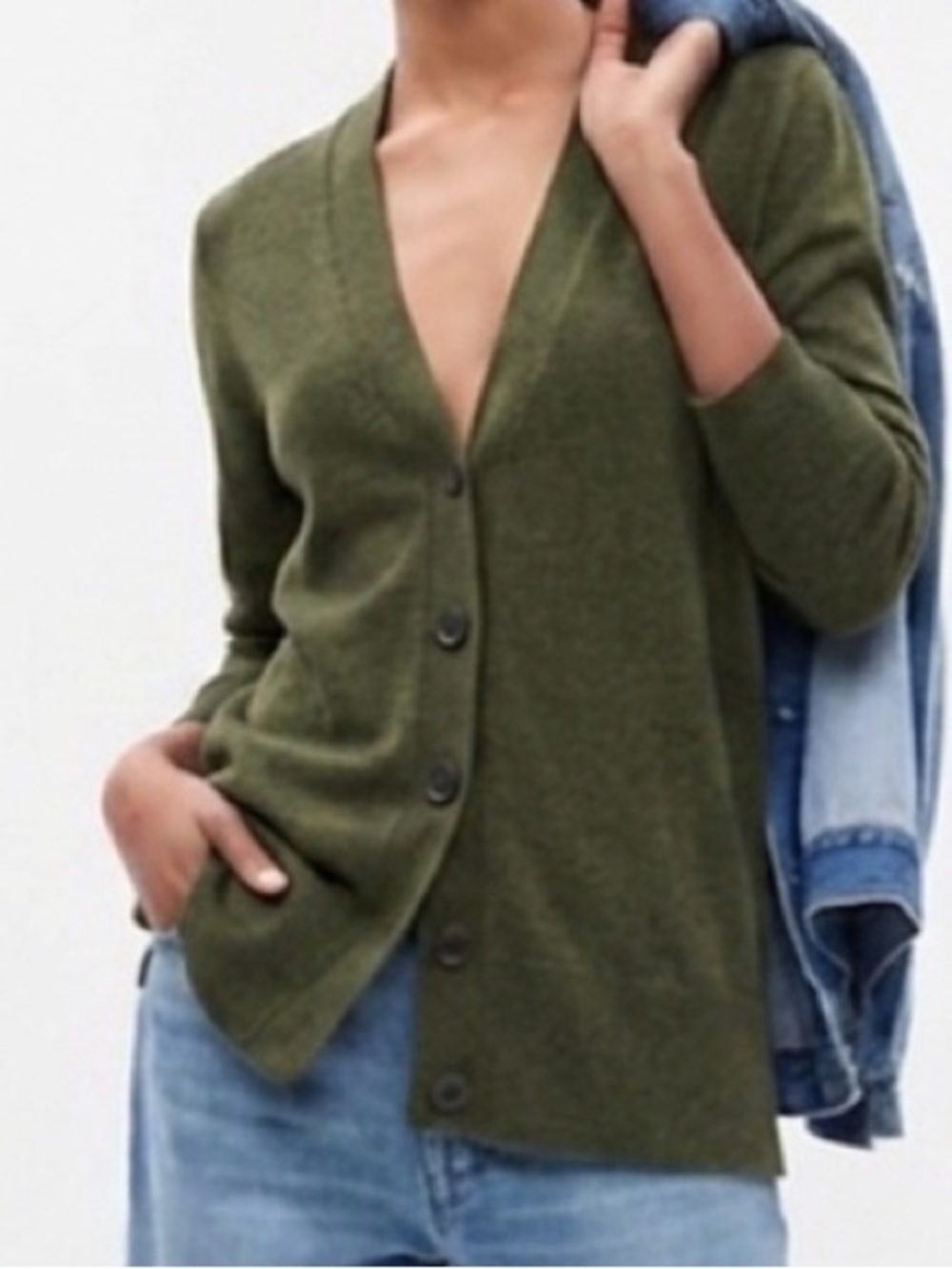 Gap Olive Green 100% Merino Wool Longline V-Neck Button Front Cardigan Size M